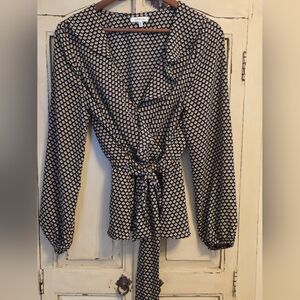 Max Studio Navy and White Patterned Blouse